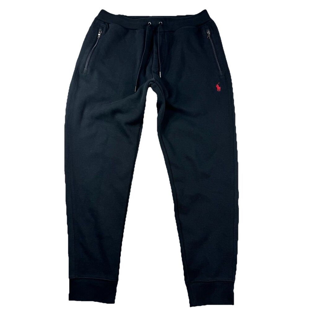 Polo Ralph Lauren Joggers Men's M Black Texture Knit Tapered Drawstring Preppy